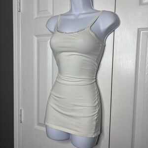 Y2K BKE Medium Cream Lace Trim Bodycon Cami Mini Dress Y2K Vintage